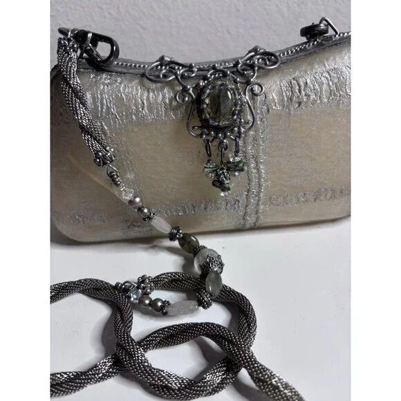 Vtg Maya Evangelista Brown Art Deco Resin Metal Beaded Strap Shoulder Handbag